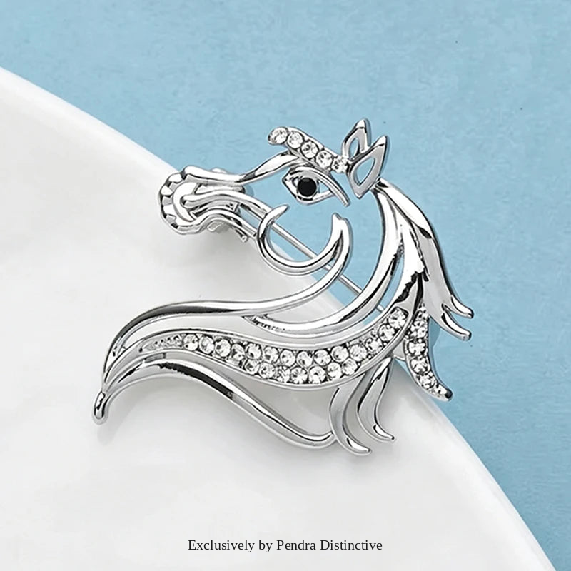 PENDRA Rhinestone Strong Horse Head Brooch