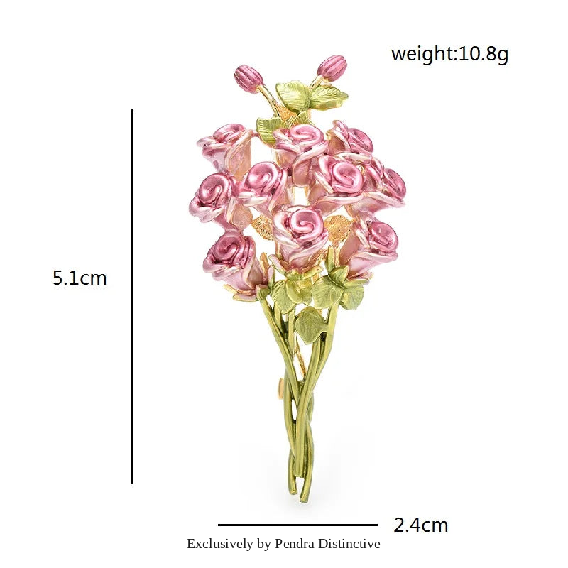 PENDRA Rosalia Pink Rose Flower Brooch