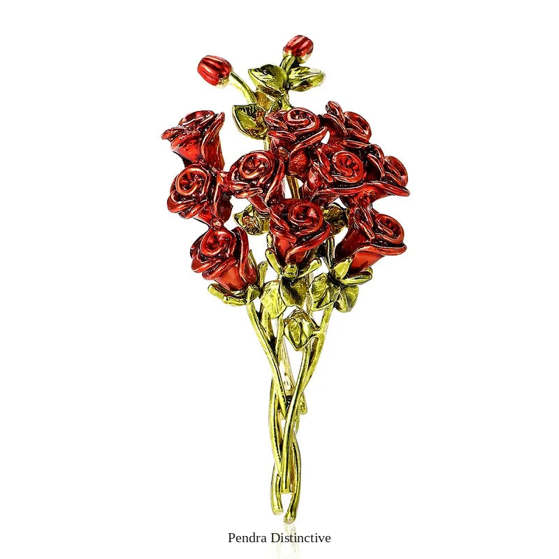 PENDRA Rosalia Red Rose Flower Brooch