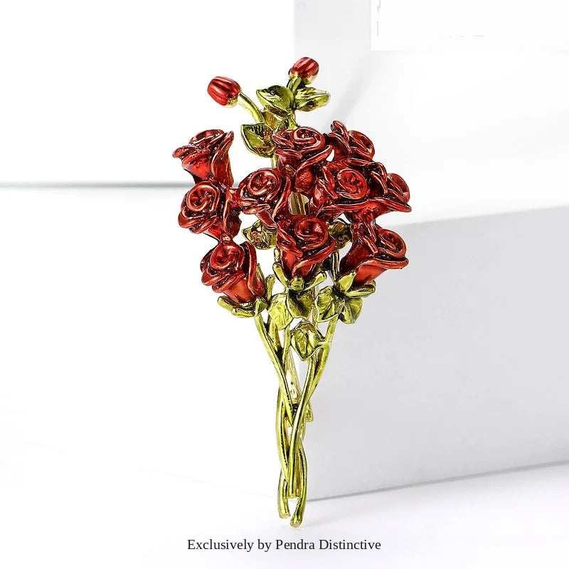PENDRA Rosalia Red Rose Flower Brooch