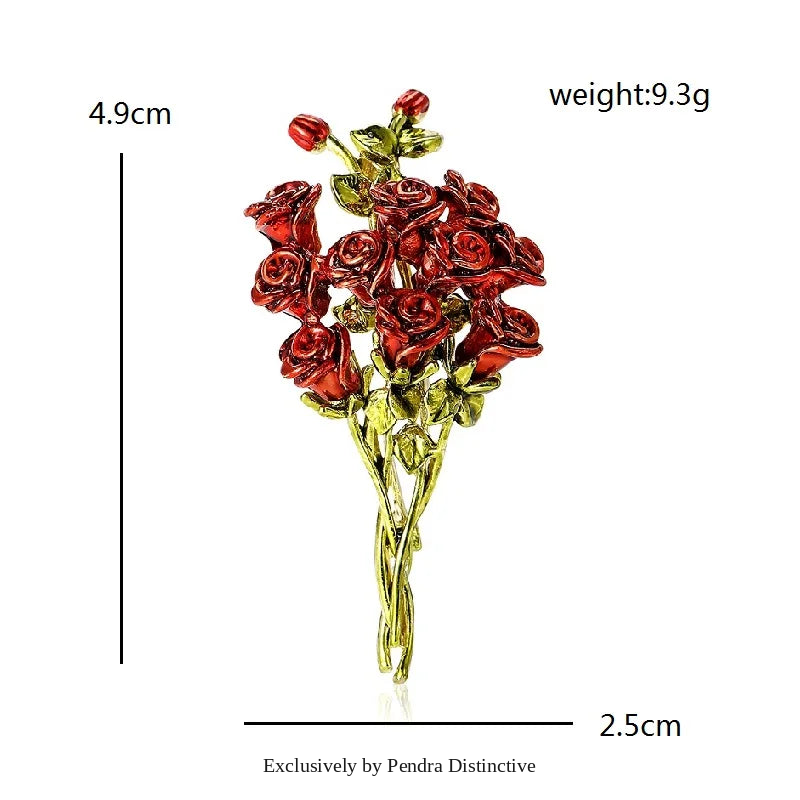 PENDRA Rosalia Red Rose Flower Brooch