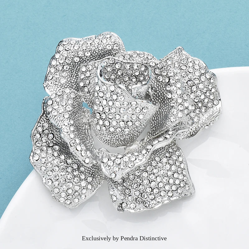 PENDRA Rosalia Sparkling Rose Flower Brooch
