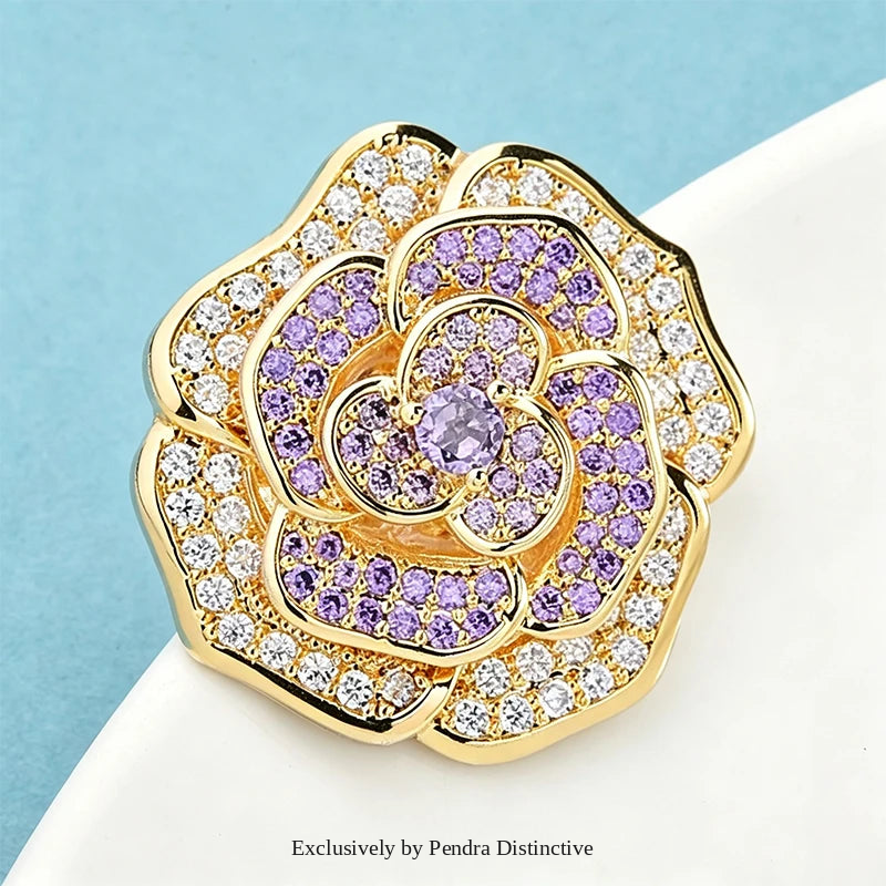 PENDRA Rosaspark Shining Rose Flower Brooch