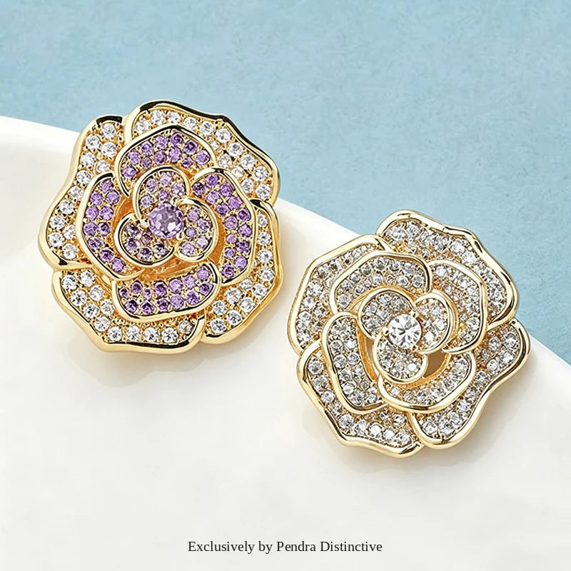 PENDRA Rosaspark Shining Rose Flower Brooch