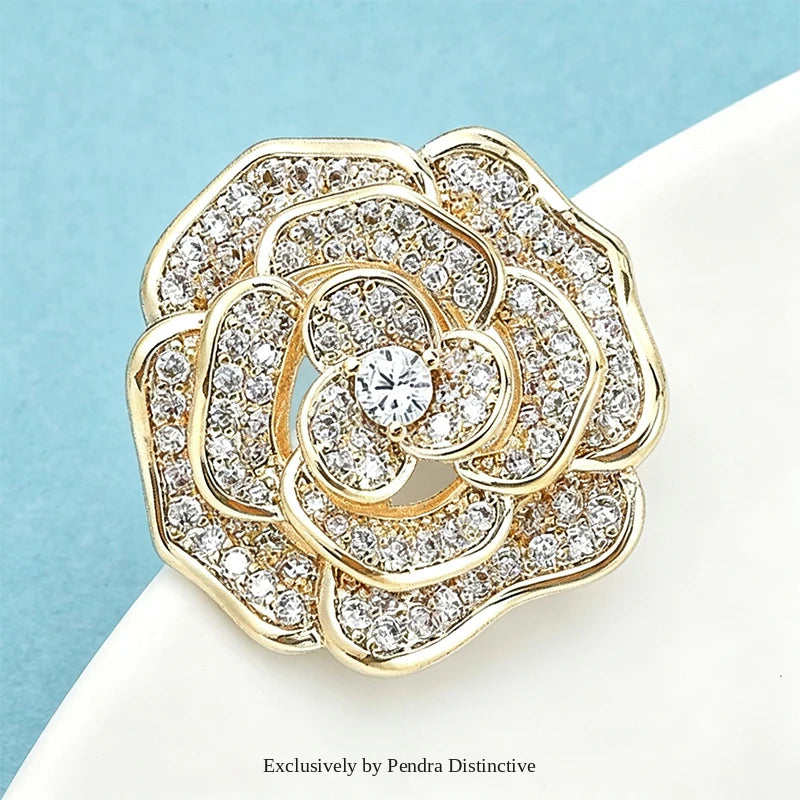 PENDRA Rosaspark Shining Rose Flower Brooch