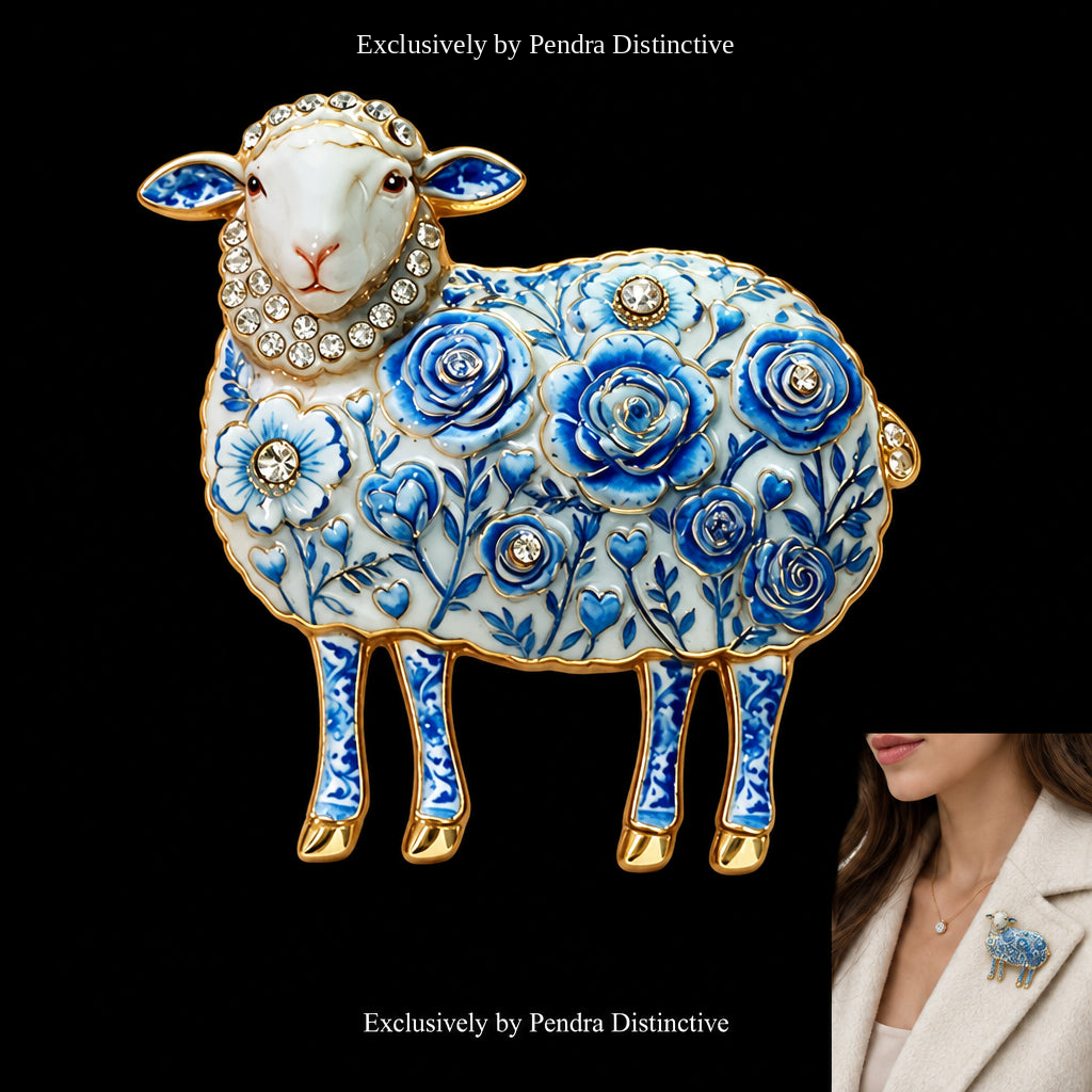 PENDRA Rose Rhinestone Sheep Brooch