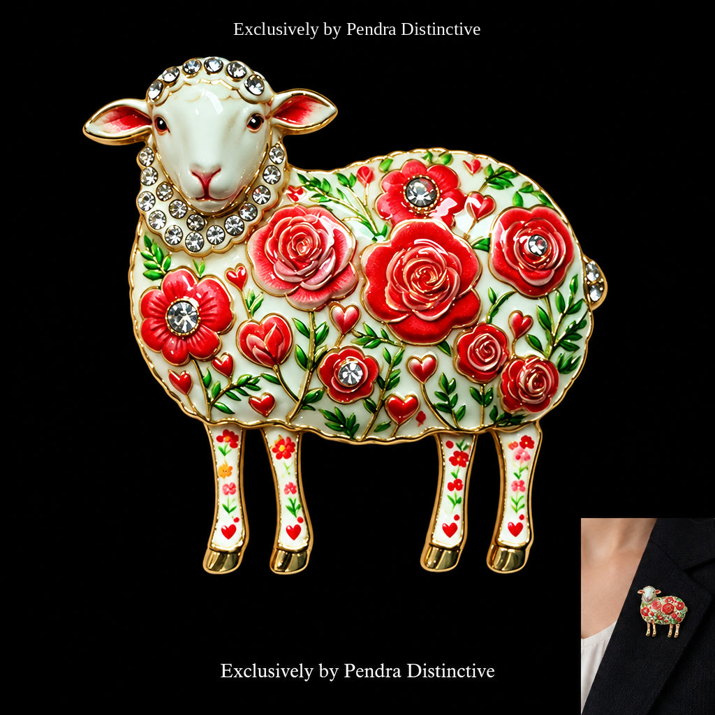 PENDRA Rose Rhinestone Sheep Brooch