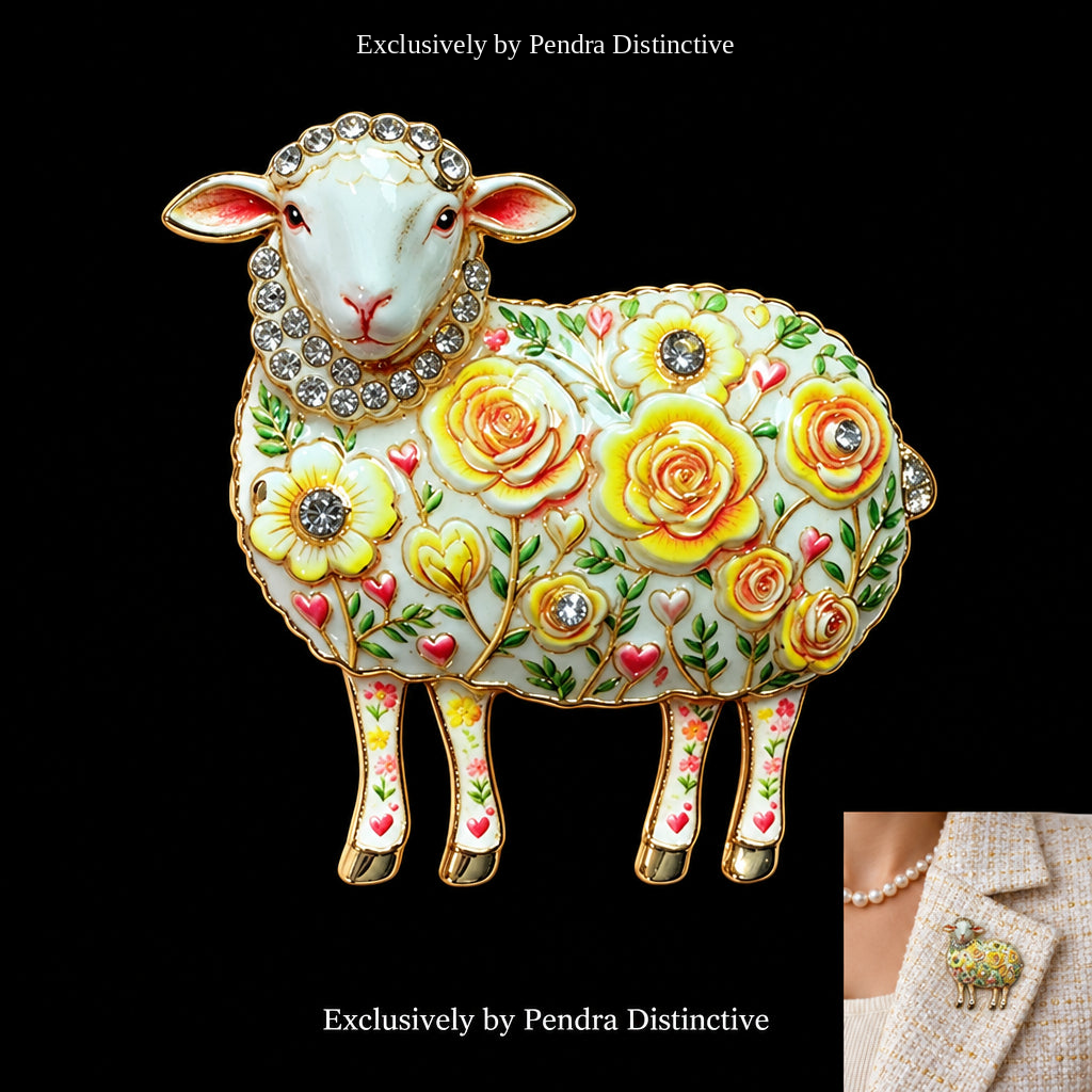 PENDRA Rose Rhinestone Sheep Brooch