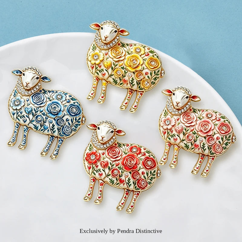 PENDRA Rose Rhinestone Sheep Brooch