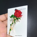 PENDRA Rosella Red Enamel Rose Flower Brooch