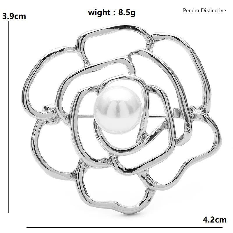 PENDRA Roselle Pearl Hollow-Flower Brooch