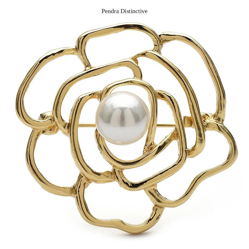 PENDRA Roselle Pearl Hollow-Flower Brooch