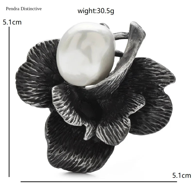PENDRA Roselle Pearl Rose Flower Brooch