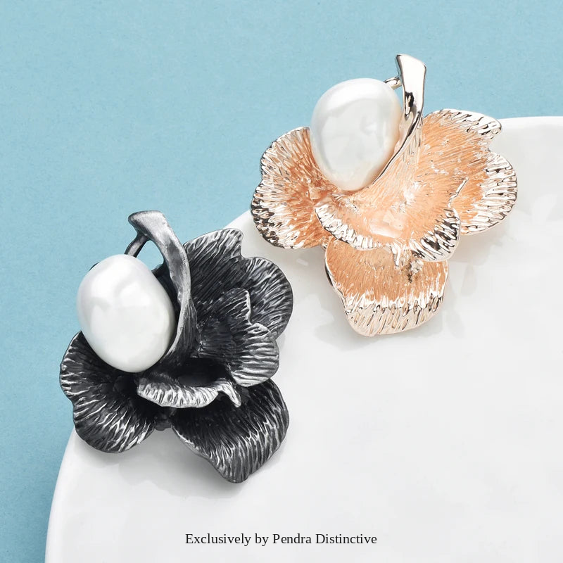 PENDRA Roselle Pearl Rose Flower Brooch