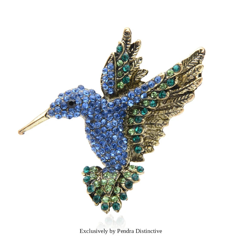 PENDRA Roselle Rhinestone Hummingbird Brooch