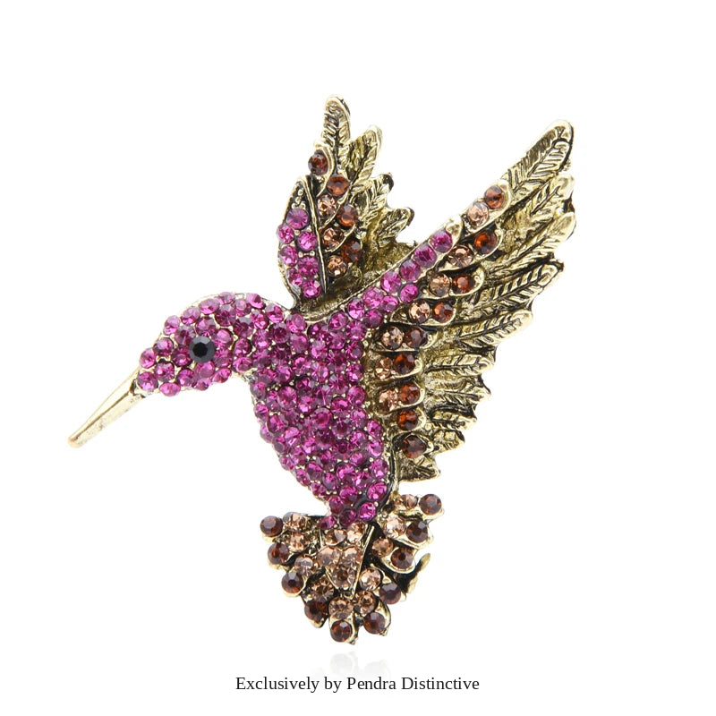 PENDRA Roselle Rhinestone Hummingbird Brooch
