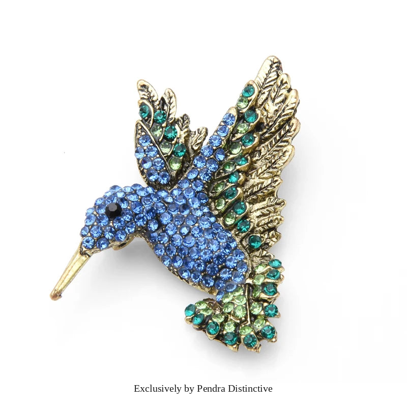 PENDRA Roselle Rhinestone Hummingbird Brooch