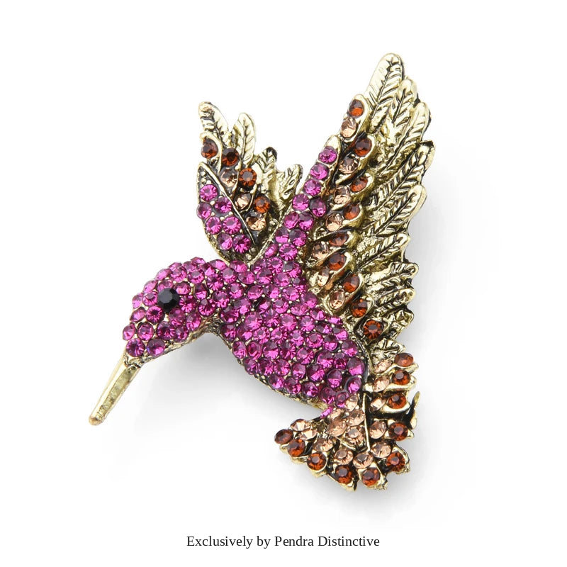 PENDRA Roselle Rhinestone Hummingbird Brooch