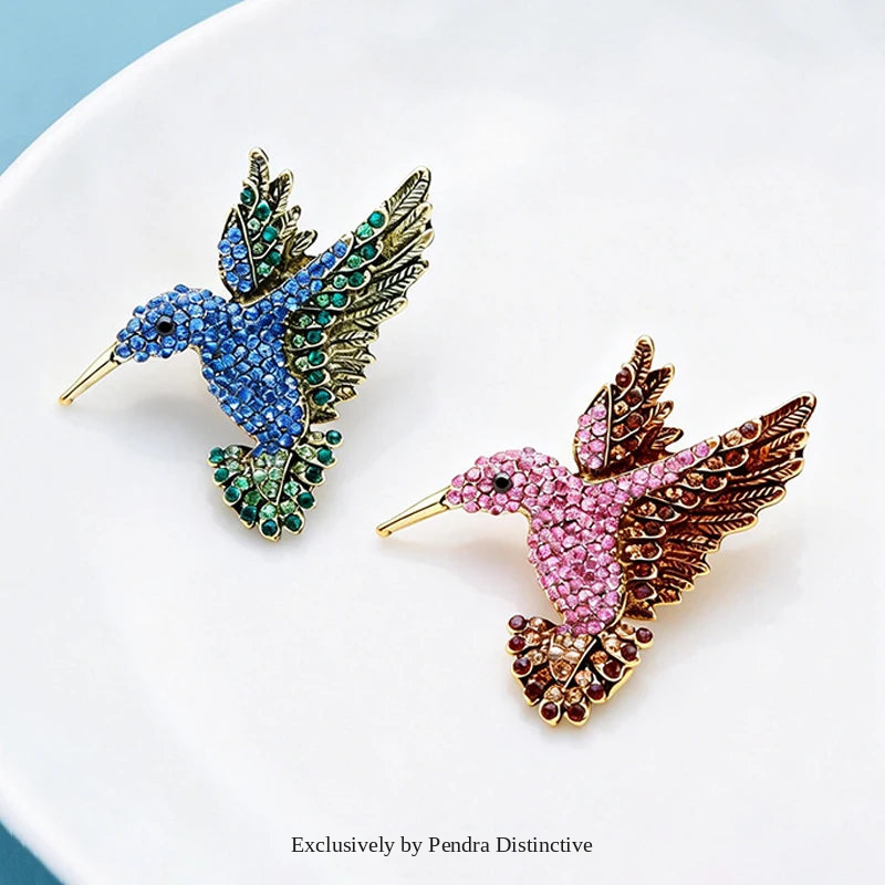 PENDRA Roselle Rhinestone Hummingbird Brooch