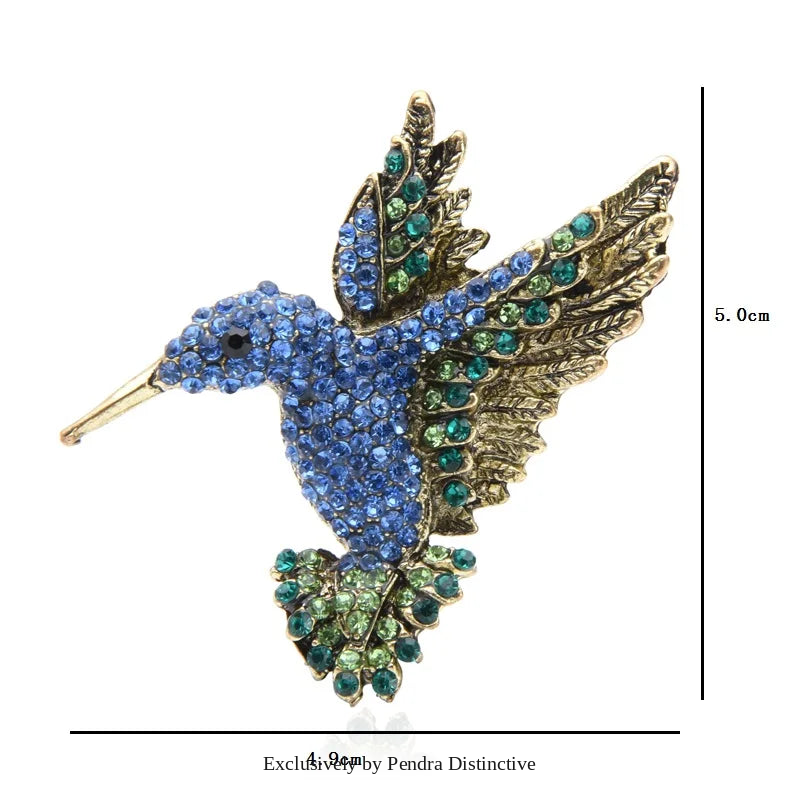 PENDRA Roselle Rhinestone Hummingbird Brooch