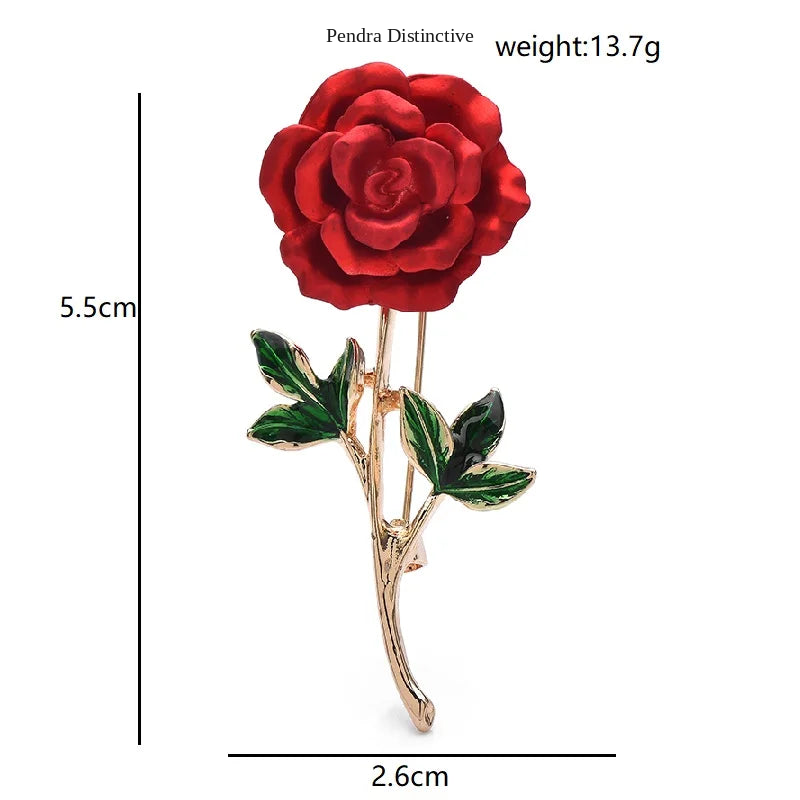 PENDRA Roselle Soft-Paint Red Rose Brooch