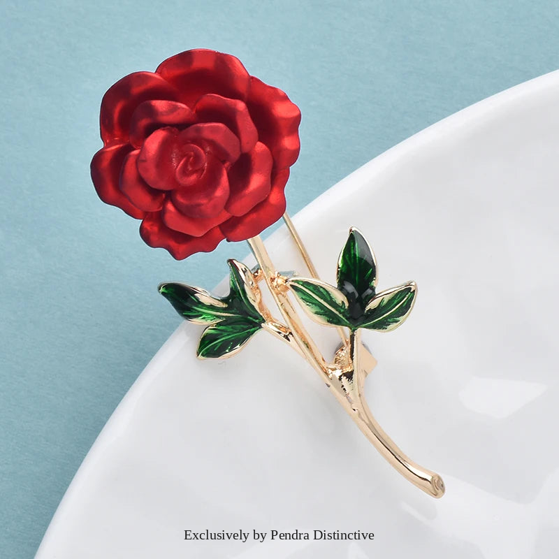 PENDRA Roselle Soft-Paint Red Rose Brooch