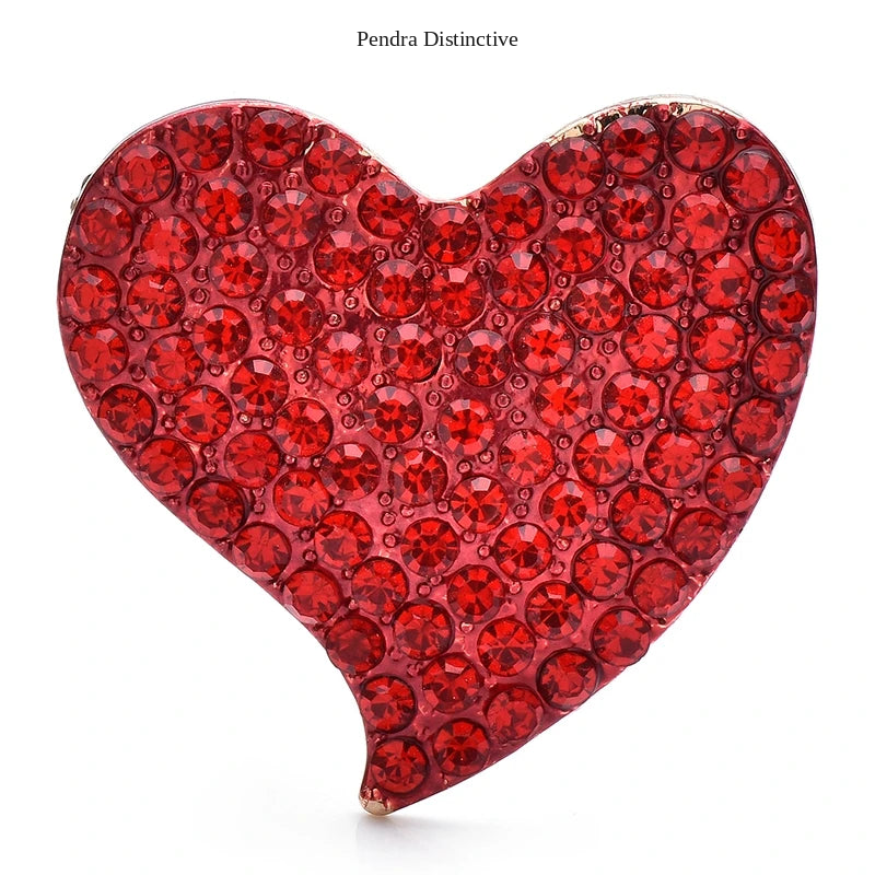 PENDRA Rosette Full-Red Rhinestone Peach Heart Brooch