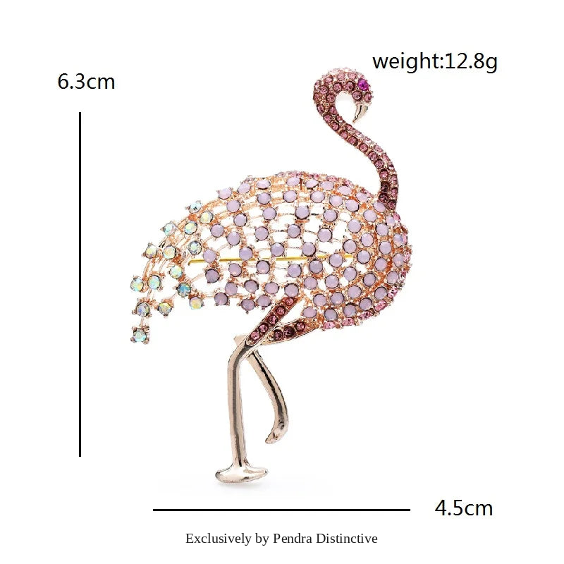 PENDRA Rosy Ostrich Rhinestone Bird Brooch