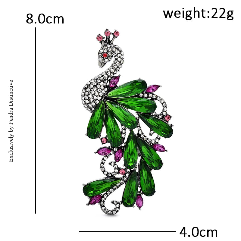 PENDRA Royale Crystal Peacock Brooch