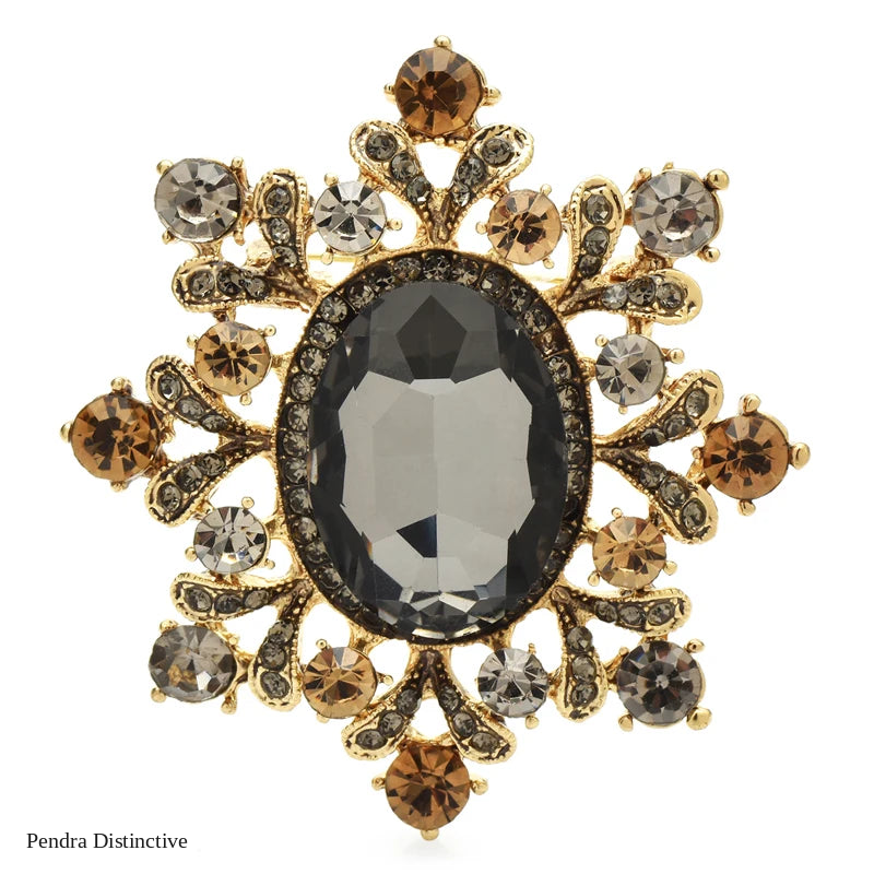 PENDRA Royale Crystal Round Flower Brooch