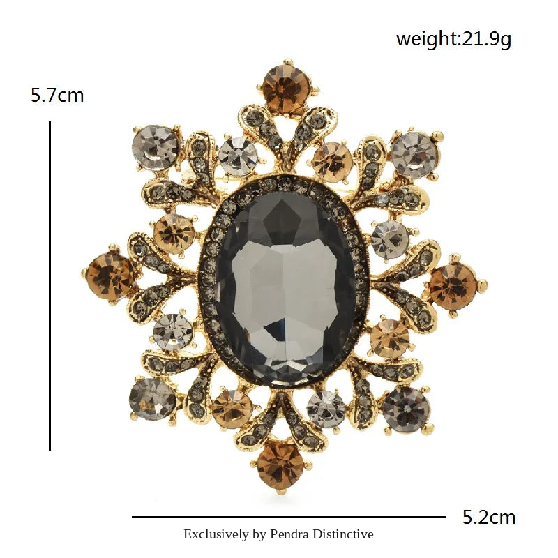 PENDRA Royale Crystal Round Flower Brooch