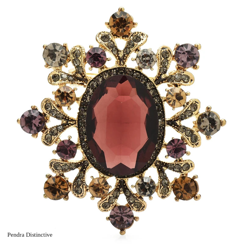 PENDRA Royale Crystal Round Flower Brooch