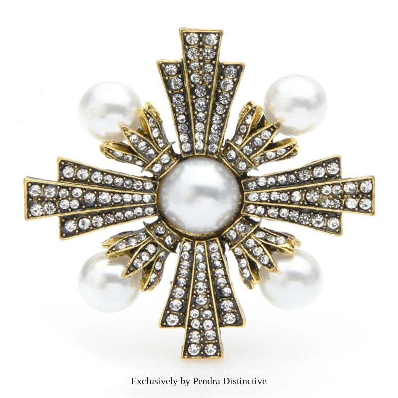 PENDRA Royale Pearl Cross Palace Brooch