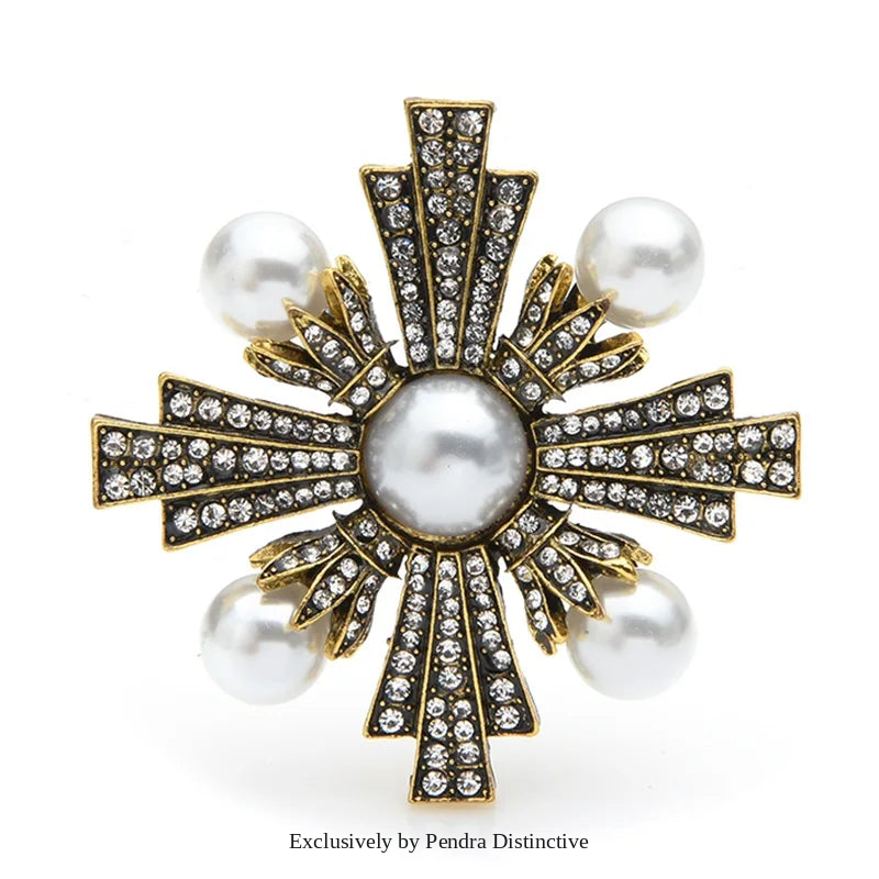 PENDRA Royale Pearl Cross Palace Brooch