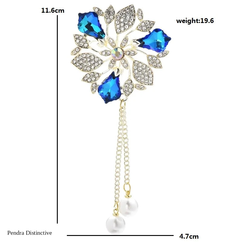 PENDRA Royale Pearl Tassel Rhinestone Brooch