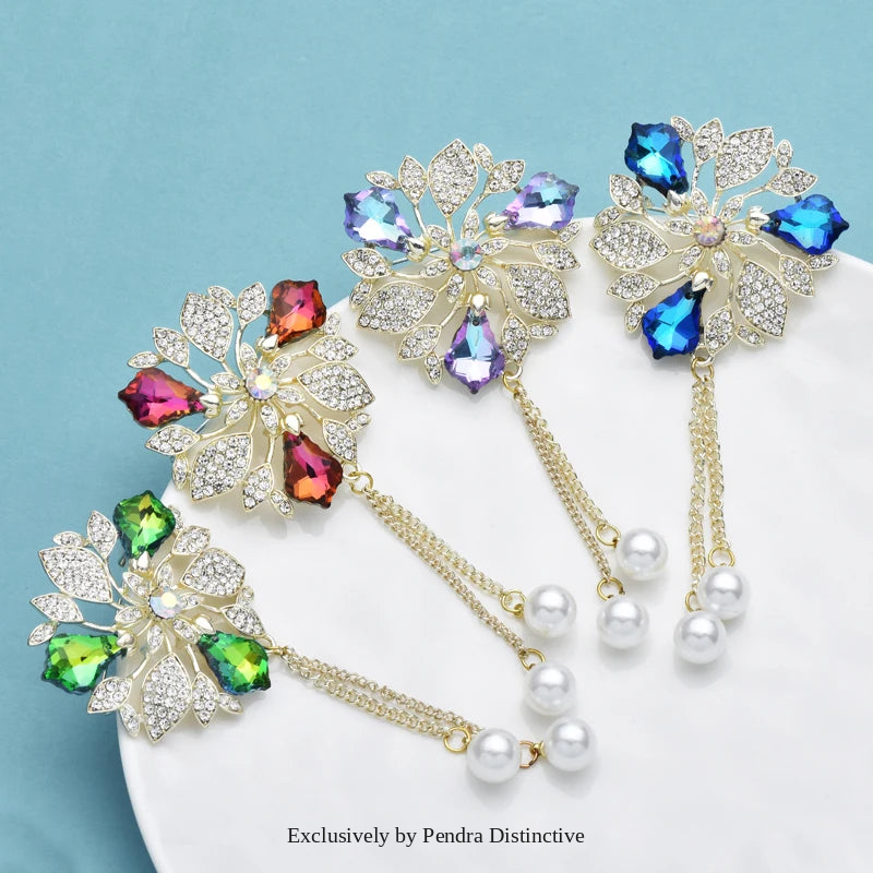 PENDRA Royale Pearl Tassel Rhinestone Brooch