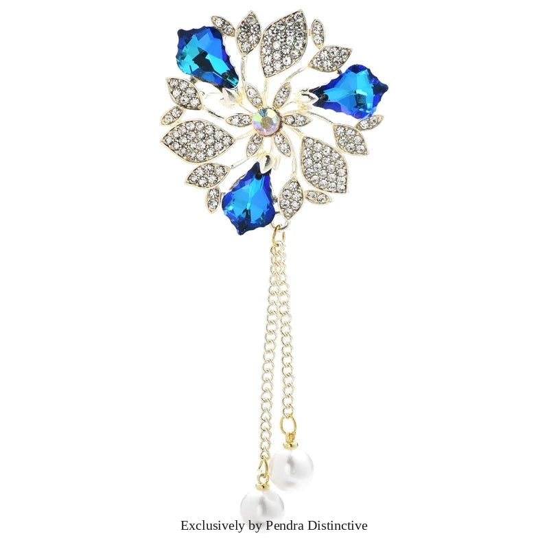 PENDRA Royale Pearl Tassel Rhinestone Brooch