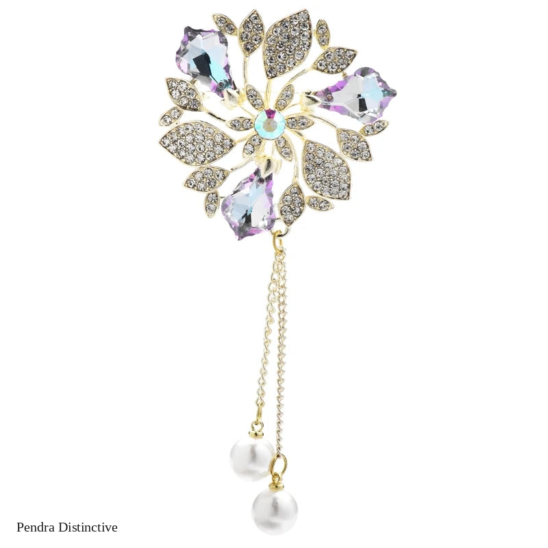 PENDRA Royale Pearl Tassel Rhinestone Brooch