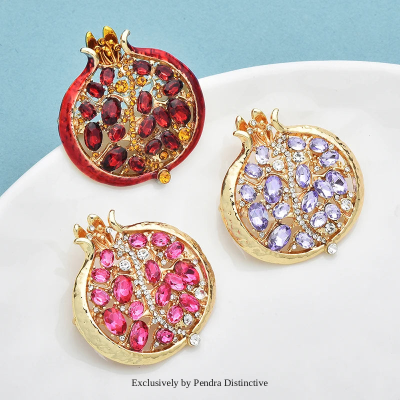 PENDRA Ruby Crystal Pomegranate Plant Brooch