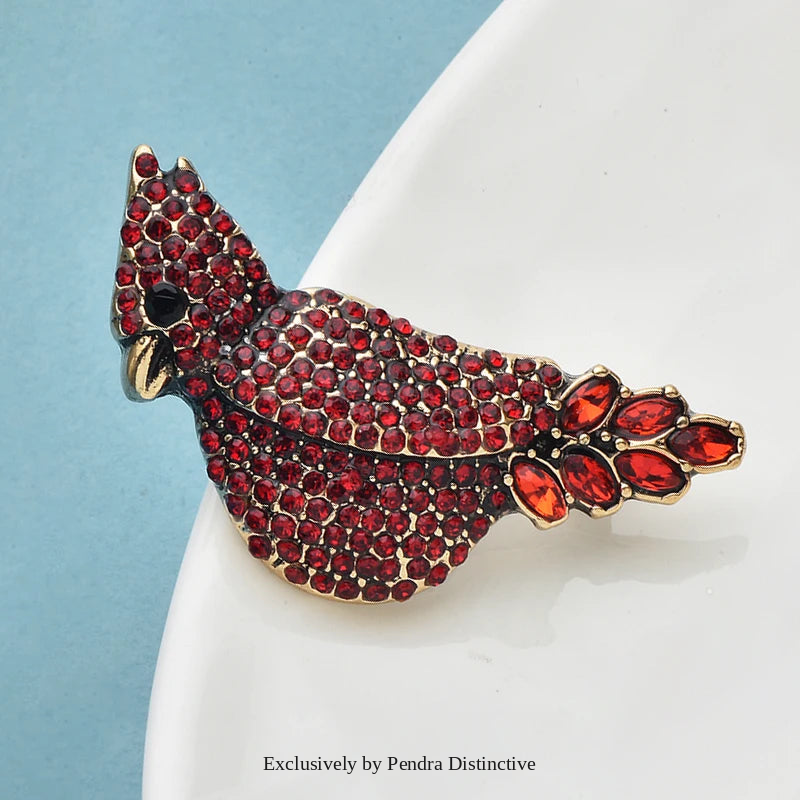 PENDRA Rubywing Rhinestone Red Bird Brooch