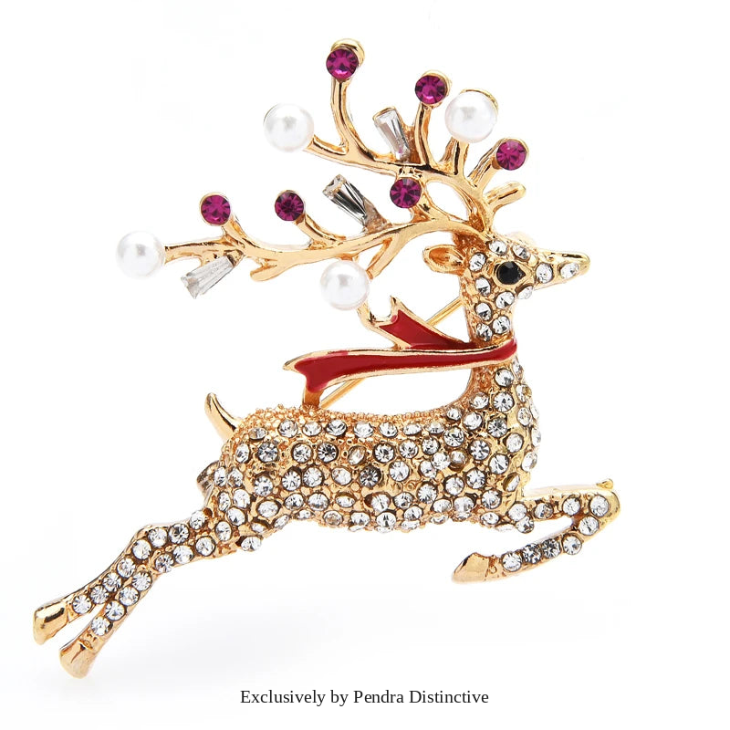 PENDRA Running Deer Simulated Pearl Brooch