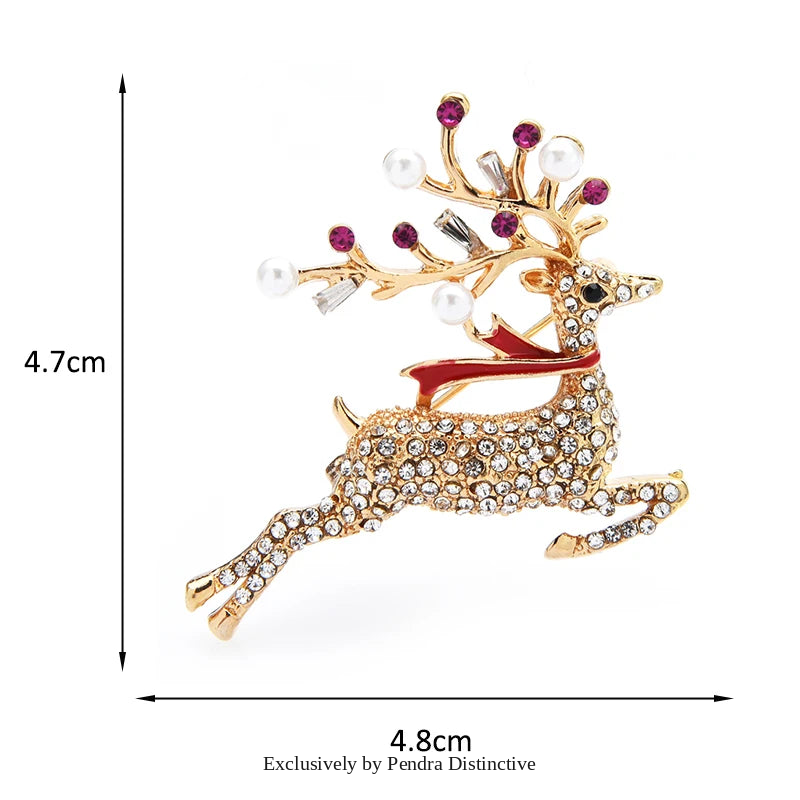PENDRA Running Deer Simulated Pearl Brooch