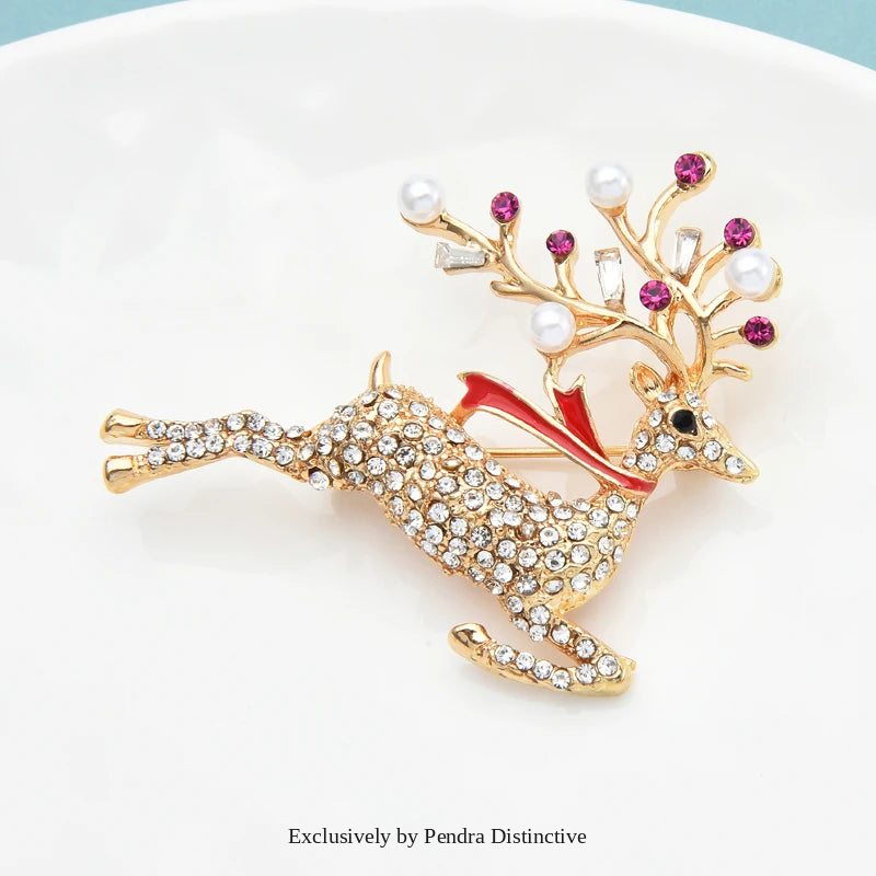 PENDRA Running Deer Simulated Pearl Brooch