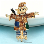 PENDRA Enamel Black Bird on Skull Scarecrow Wearing Hat And Patch Clothing Brooch