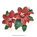PENDRA Scarlet Red Rhinestone Alloy Flower Brooch
