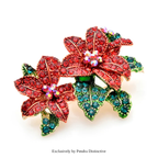 PENDRA Scarlet Red Rhinestone Alloy Flower Brooch