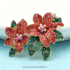 PENDRA Scarlet Red Rhinestone Alloy Flower Brooch
