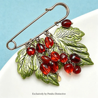 PENDRA Scarlet Vintage Red-Bead Leaf Flower Brooch