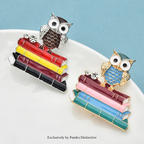 PENDRA Scholar Enamel Owl & Books Brooch