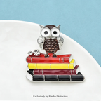 PENDRA Scholar Enamel Owl & Books Brooch